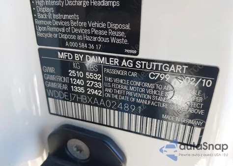 2010 Mercedes-Benz Cl 63 Amg z USA, uszkodzony, nr VIN WDDEJ7HBXAA024891